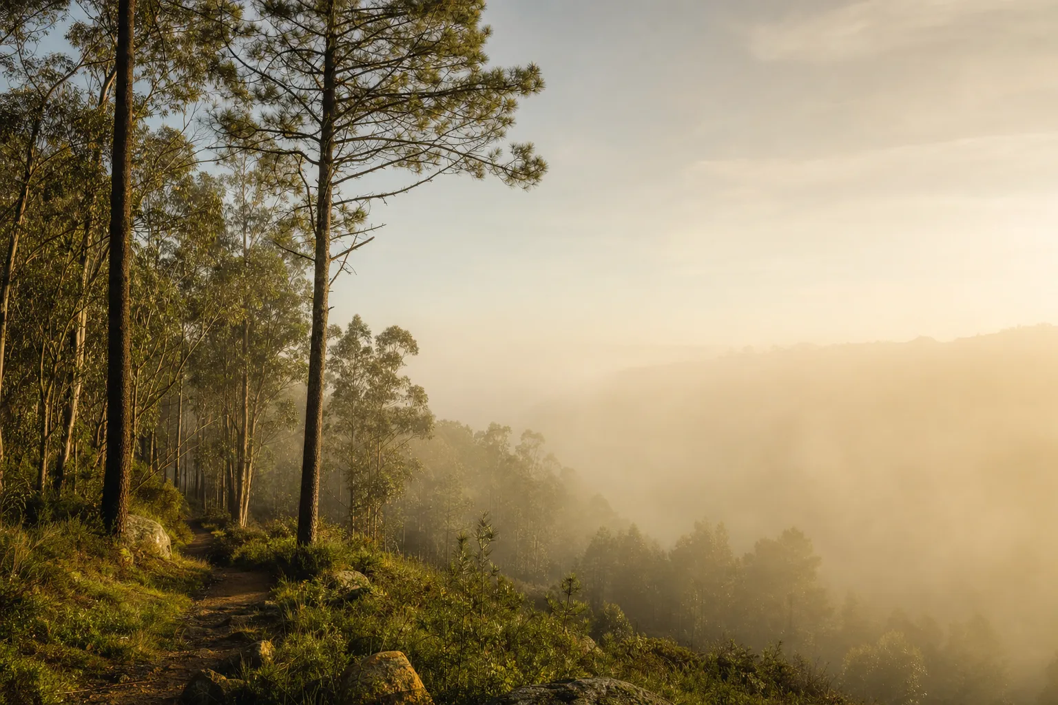 Nebliger Wald in Portugal am frühen Morgen