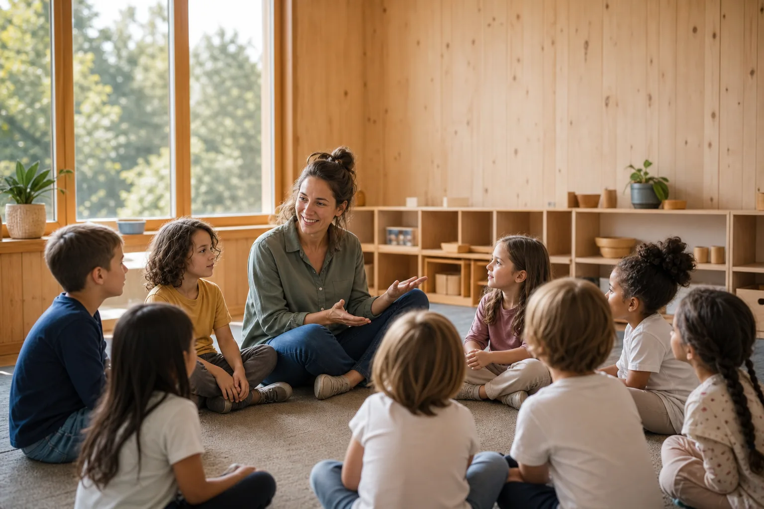 Lernraum mit Kindern und Lehrerin